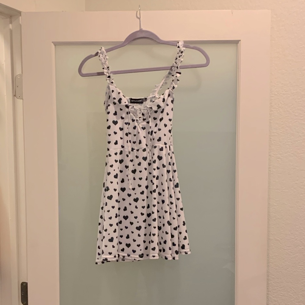 Cute mini dress white with black hearts